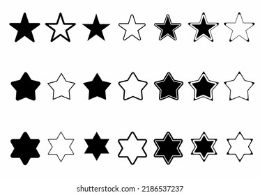 star icon set isolated on white background.outline silhouette star collection