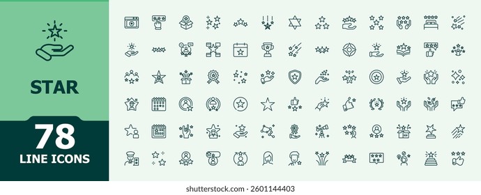 Star icon set in linear style. Containing decor, rank, quality, badge, favourite and more. Minimalist linear icons. Best modern icon set. Conceptual pictogram and infographic.