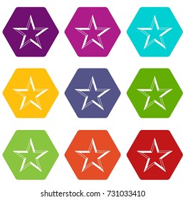Star icon set many color hexahedron isolated on white vector illustration