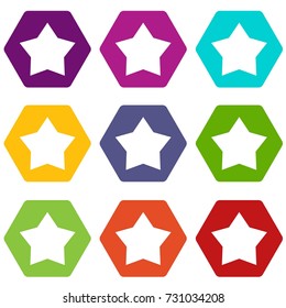 Star icon set many color hexahedron isolated on white vector illustration