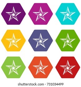 Star icon set many color hexahedron isolated on white vector illustration
