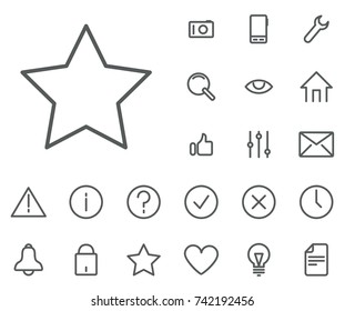 Star icon in set on the white background. Universal linear icons to use in web and mobile app.