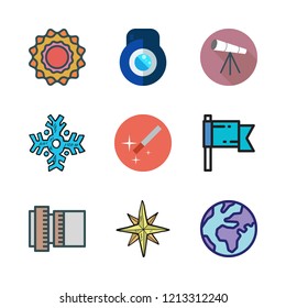 star icon set. vector set about wind rose, magic wand, snowflake and telescope icons set.