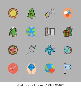 star icon set. vector set about christmas present, geometry, sun and planet earth icons set.