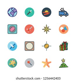 star icon set. vector set about starfish, lens, planet earth and christmas tree icons set.