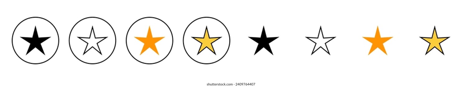 Stern-Symbolsatz-Vektorgrafik. Bewertungszeichen und -zeichen. Lieblingssternsymbol
