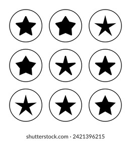 Stern-Symbolsatz-Vektorgrafik. Bewertungszeichen und -zeichen. Lieblingssternsymbol