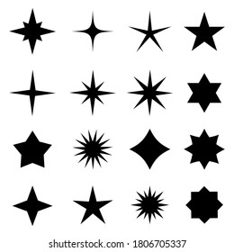 Star icon set. Vector symbols star isolated on white background. Twinkling stars. Sparkles, shining burst.