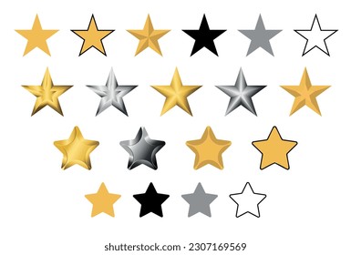 star icon set in yellow, gold and metallic colors, illustration vector