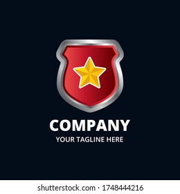 Icono de estrella en la plantilla de logotipo de escudo