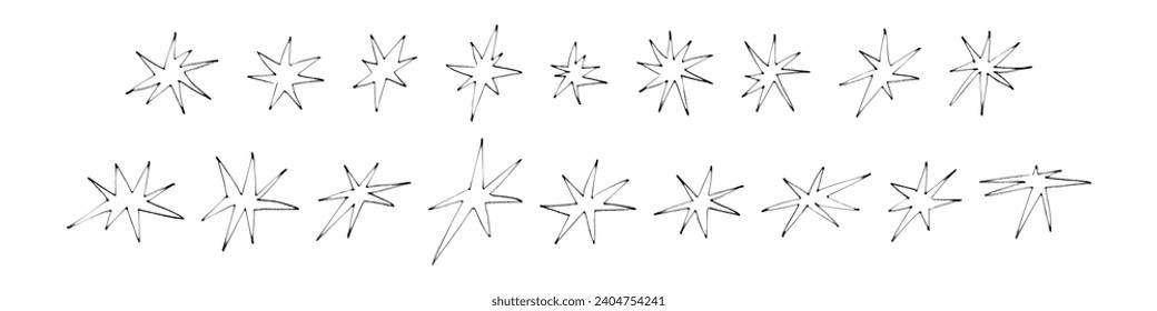 Sternsymbol mit leuchtendem Lichtelement, blinkt und glänzt. Abstraktes Liniendesign für Weihnachten und Starburst-Effekte. Flache Vektorgrafik einzeln auf weißem Hintergrund.