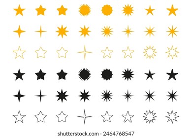 Icono de estrella. Juego de estrellas brillantes. Estrellas aisladas sobre fondo blanco.