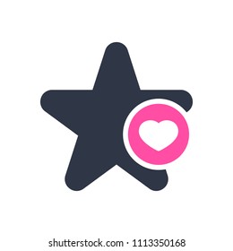 Star icon, signs icon with heart sign. Star icon and favorite, like, love, care symbol. Vector illustration