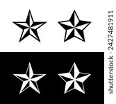 Star icon. Symbol of the Red Army, military rank on shoulder straps or police. Heraldic sign, five-pointed three-dimensional star.