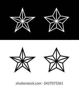 Star icon. Symbol of the Red Army, military rank on shoulder straps or police. Heraldic sign, five-pointed three-dimensional star.