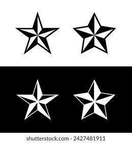 Star icon. Symbol of the Red Army, military rank on shoulder straps or police. Heraldic sign, five-pointed three-dimensional star.