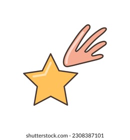 Star icon with a tail.  Illustration in cartoon style. 70s retro clipart  vector design.