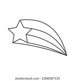 Star icon with tail.  Illustration in outline style. 70s retro vector design.