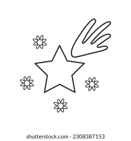 Star icon with tail.  Illustration in outline style. 70s retro vector design.