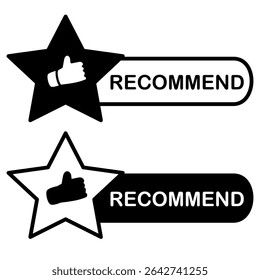 Star icon with thumbs up, with recommend label Simple design, ideal for showing recommendation, approval, high quality, or positive reviews, suitable for e-commerce websites, review apps, marketing