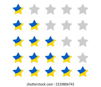 Icono de la estrella en la bandera de Ucrania. Símbolo de cinco estrellas en la bandera de Ucrania. Símbolo de calificación en la bandera ucraniana. Ilustración vectorial de acciones