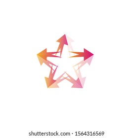 Star icon. Unusual five-pointed geometric star, arrow shapes Flat logo template. Modern emblem idea. Concept design. Isolated vector illustration.