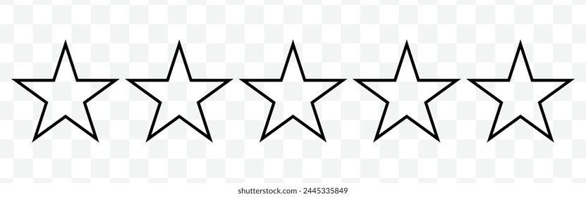 Star icon. Vector Black isolated five stars. Customer feedback concept. Vector 5 stars rating review. Quality shape design