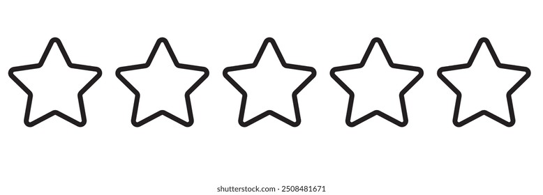 Star icon. Vector Black isolated five stars. Customer feedback concept. Vector 5 stars rating review. Quality shape design 