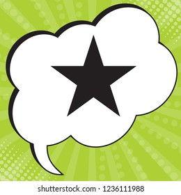 Star icon icon. Vector. Black icon in speech bubble at popart yellow green background.