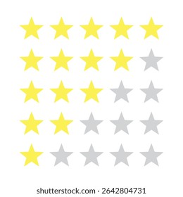 Star icon vector illustration for product review. Rating stars icon 1 to 5 star. Customer feedback review.