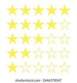 Star icon vector illustration for product review. Rating stars icon 1 to 5 star. Customer feedback review.