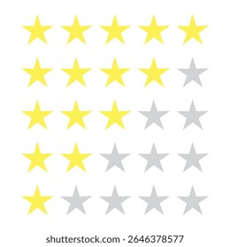 Ilustración vectorial del icono de la estrella para la revisión del producto. Icono de estrellas de 1 a 5 estrellas. Revisión del Comentarios Cliente.