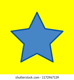 Star Icon. Vector. Office style blue icon at yellow background.