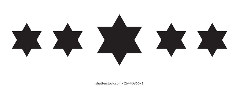 Star icon vector symbol. Set of 5 star icon collection. black star icons. Five stars customer product rating review icon for apps and websites. Rating stars icon. Customer rating feedback. 
