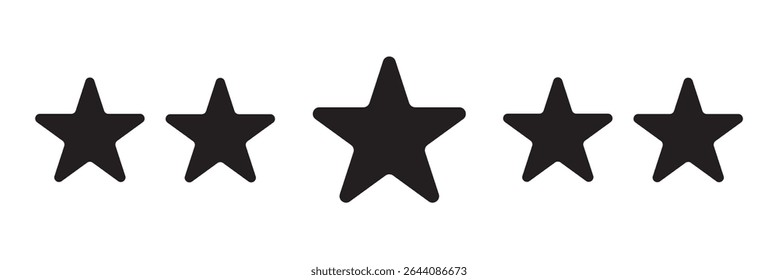 Star icon vector symbol. Set of 5 star icon collection. black star icons. Five stars customer product rating review icon for apps and websites. Rating stars icon. Customer rating feedback. 