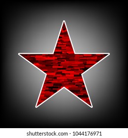 Star icon icon. Vector. Icon with white contour and texture from red rectangles at grayish background.