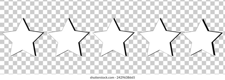Star icon. Vector white isolated five stars. Customer feedback concept. Vector 5 stars rating review. Quality shape design. Vector illustration. Eps file 553.