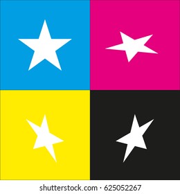 Star icon vector icon. Vector. White icon with isometric projections on cyan, magenta, yellow and black backgrounds.
