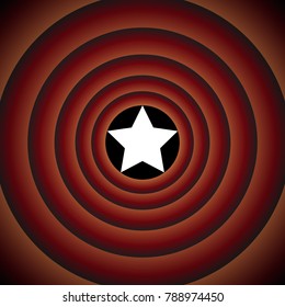 Star Icon. Vector. White icon on black circle in gradient rings.