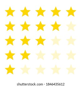 Star icon. Vector yellow isolated five stars. Customer feedback concept. Vector 5 stars rating review