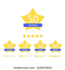 Icono de estrella. El amarillo vector aisló cinco estrellas. Concepto de comentarios de clientes. Revisión de la clasificación de 5 estrellas del vector. Diseño de formas de calidad.