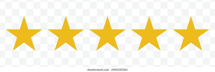  Star icon. Vector yellow isolated five stars. Customer feedback concept. Vector 5 stars rating review. Quality shape design 3 2 3