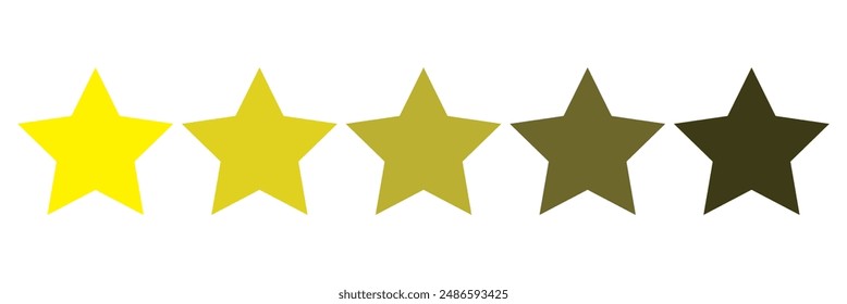 Star icon. Vector yellow isolated five stars. Customer feedback concept. Vector 5 stars rating review. Quality shape design