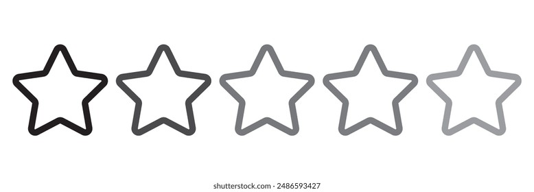 Star icon. Vector yellow isolated five stars. Customer feedback concept. Vector 5 stars rating review. Quality shape design