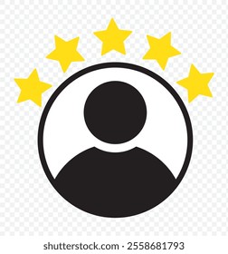 Star icon. Vector yellow isolated five stars. Customer feedback concept. Vector 5 stars rating review. Quality shape design. eps 10.