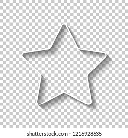 Star Icon. White Outline Sign With Shadow On Transparent Background