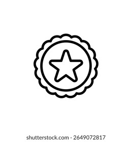Ícone de estrela dentro de crachá circular escalopado apresenta linhas pretas limpas em um fundo branco brilhante, ideal para símbolos, gráficos e projetos de design gerais.