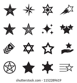 Star Icons. Black Flat Design. Vector Illustration. 