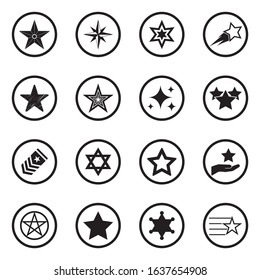 Star Icons. Black Flat Design In Circle. Vector Illustration.