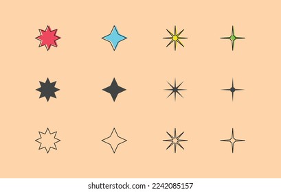 Design-Template-Element für Sternsymbole. Flat bunt , schwarz und Linie. Design-Vektorsymbol-Illustration